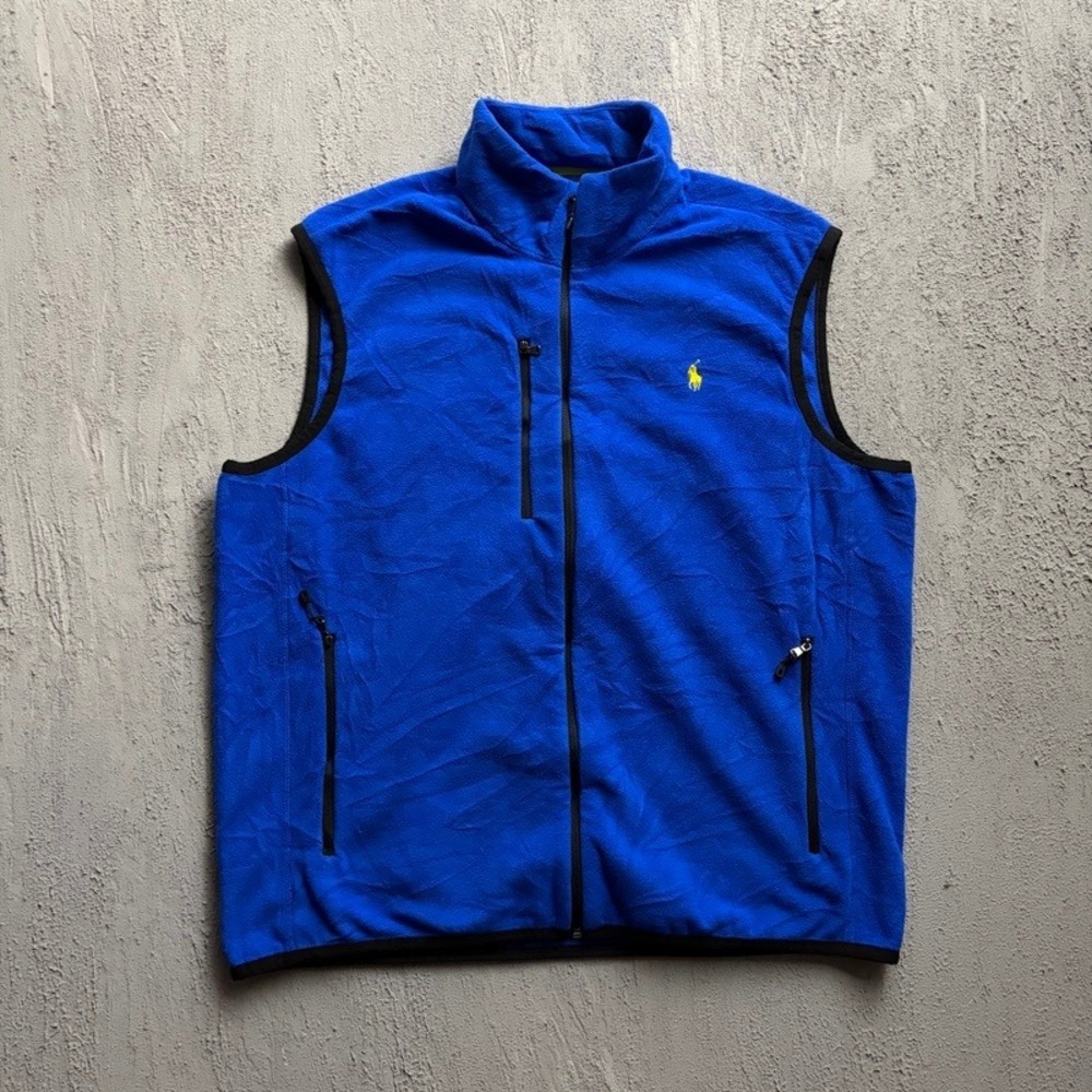 Polo Ralph Lauren Vest XL Blue 2000s Performance Fleece Full Zip Sleeveless